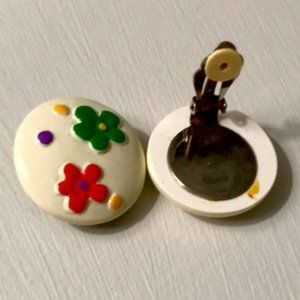 Clip-on Earrings Colored Flower Mirage Design Womens Jewelry